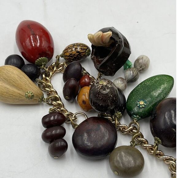Rare HAWAIIAN Vintage Wooden Nuts Pods Seeds Nikar Handmade Charm Bracelet - Picture 3 of 16